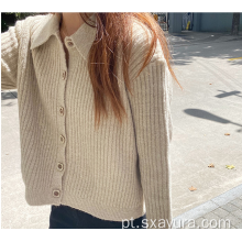 Cardigan de malha de algodão temperamento commuter